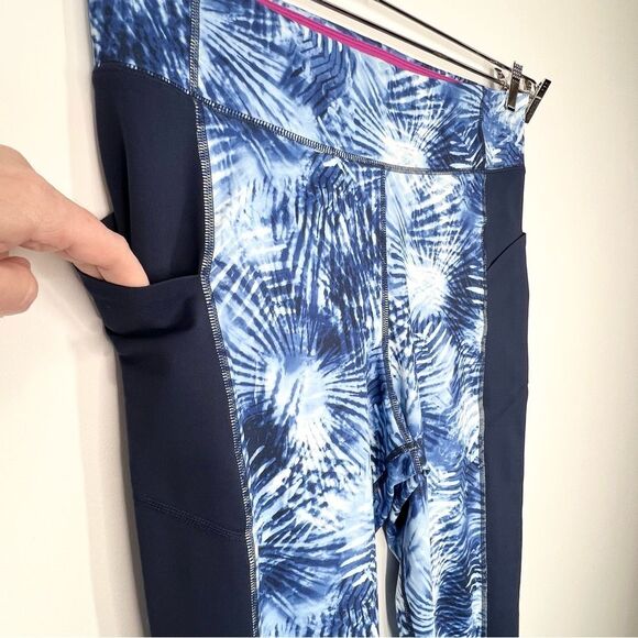 Lot Of 2 Lands End Active Compression Leggings Navy Palm & Paisley XLT XL TALL - Picture 4 of 13